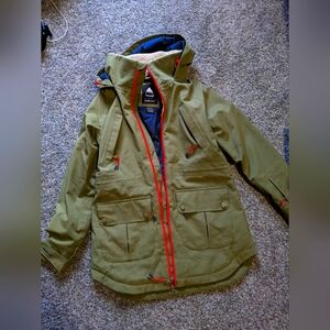 Burton Olive Ski Jacket with Red Details